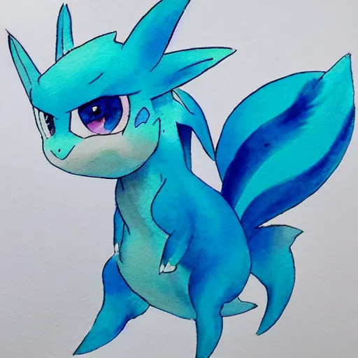 Image similar to Watercolour painting of a vaporeon from pokemon, art