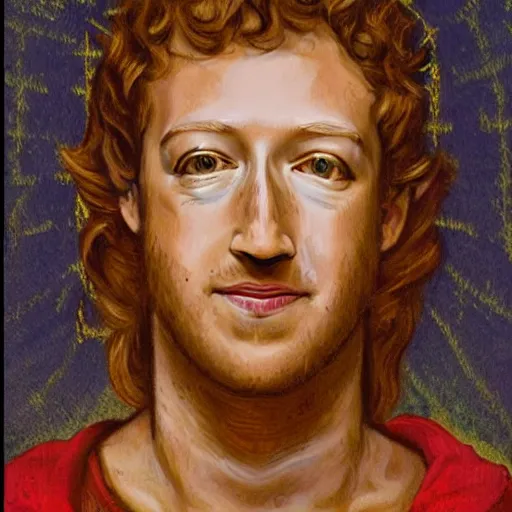 Image similar to mark zuckerberg depicted as jesus in a religious painting