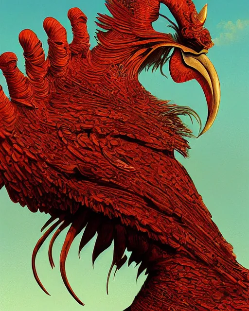 Image similar to digital painting of an angry and ominous mechanical rooster, by wayne barlowe and bob pepper and salvador dali, dieselpunk, highly detailed, intricate, sharp focus, portrait, talons, anatomy, beak, wings