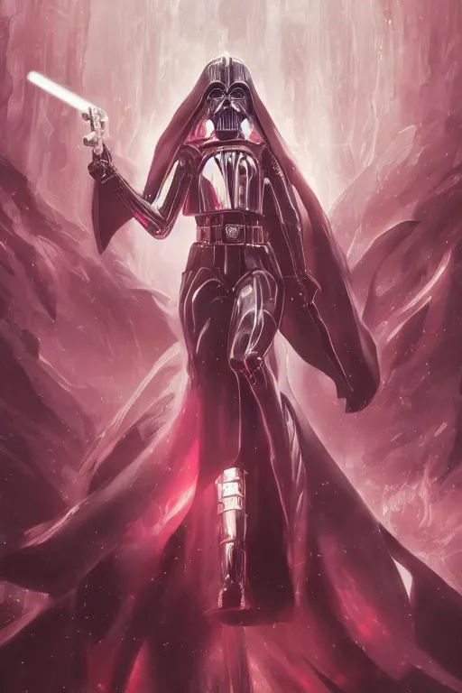 Image similar to anime key visual of a female darth vader goddess!!, intricate, stunning, highly detailed, digital painting, artstation, smooth, hard focus, starwars, sith, dark side, villain, the force, lucas films, illustration, art by artgerm and greg rutkowski and alphonse mucha