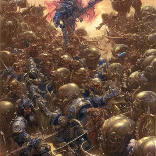 Image similar to art by donato giancola and bayard wu and gustav moreau and wayne barlowe, a fantasy cinematic shot of a dwarf berserker, fighting a horde of huge rats, warhammer, dnd, fighting monsters,