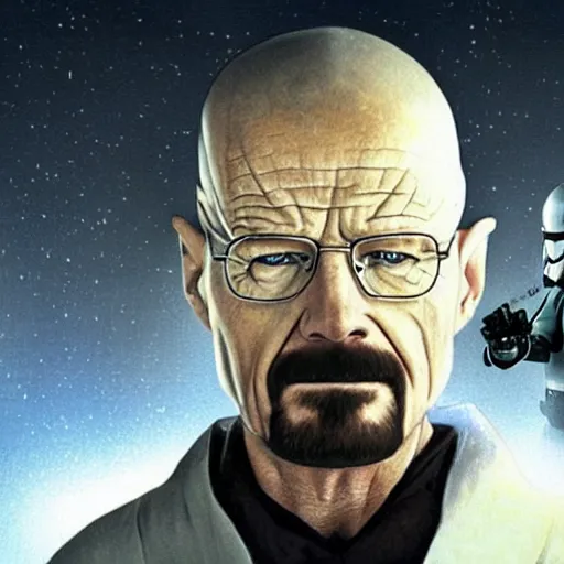 Image similar to realistic photo of walter white as a jedi from star wars, using jedi clothes and with a lightsaber