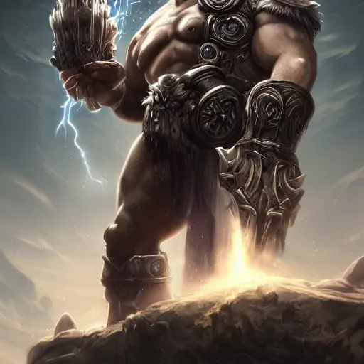 Image similar to portrait of sloth as zeus the god of thunder, league of legends amazing splashscreen artwork, gears of war, splash art, natural light, elegant, photorealistic facial features, intricate, fantasy, detailed face, atmospheric lighting, anamorphic lens flare, cinematic lighting, league of legends splash art, hd wallpaper, ultra high details by greg rutkowski