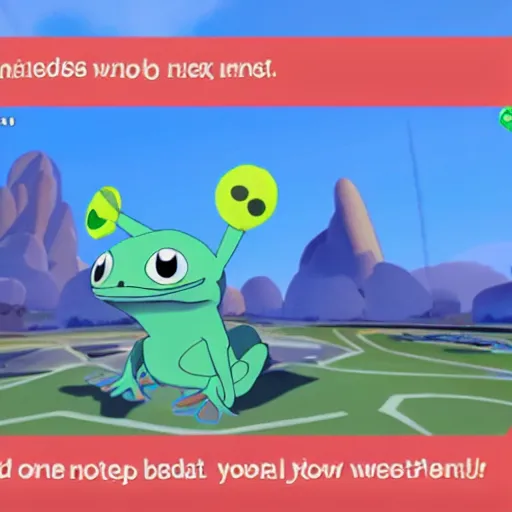 Image similar to frog pokemon trainer, wes anderson, screenshot from pokemon sword and shield