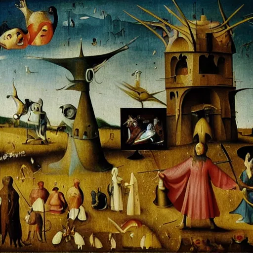 Prompt: film still from movie based on hieronymus bosch paintings, cinematic, directed by jodorowsky