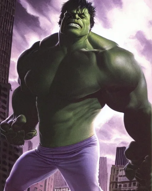 Image similar to a portrait of the incredible hulk looking angry in new york city by alex ross dramatic lighting.