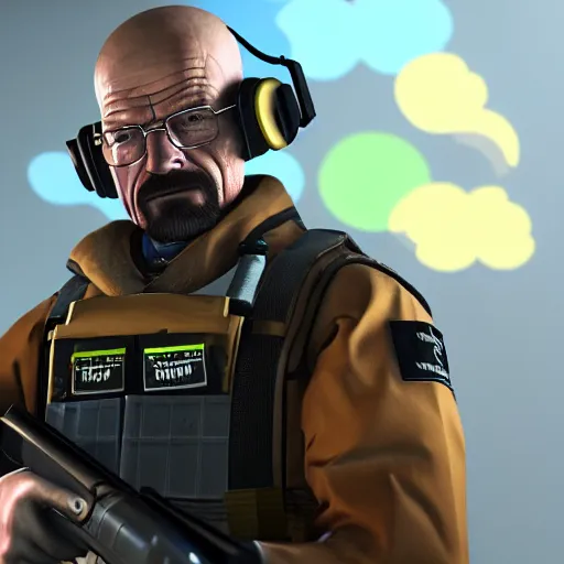 Image similar to walter white as a rainbow six siege operator, 4 k, highly detailed