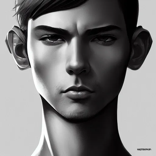 Image similar to portrait of cool boy with robot body by artgerm and ilya kuvshinov, close up, portrait, cinematic, elegant, artstation, intricate, highly detailed, digital painting, artstation, concept art, sharp focus, illustration, cyberpunk, cgsociety, 8 k