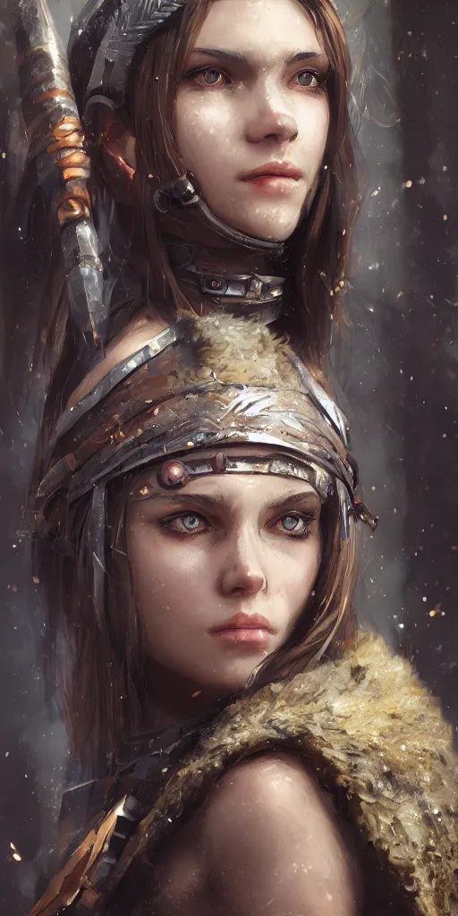 Prompt: head and shoulders portrait of a barbarian female high quality focus by wlop