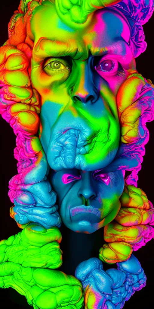 Prompt: a brain melting in to neon colours by johannen voss by david cronenberg by francis bacon by peter kemp by octane render blender 8 k