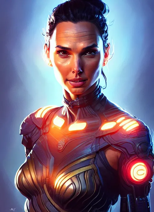 Image similar to portrait of apex legends, gal gadot, intricate, elegant, glowing lights, highly detailed, digital painting, artstation, glamor pose, concept art, smooth, sharp focus, illustration, art by artgerm and greg rutkowski, artey freytag