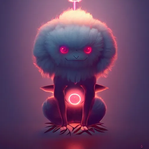 Image similar to creepy fluffy pokemon, dark background, backlit:: by Martine Johanna and Simon Stålenhag and Chie Yoshii and Casey Weldon and Guillermo del toro :: ornate, dynamic, particulate, intricate, elegant, highly detailed, centered, artstation, smooth, sharp focus, octane render, 3d