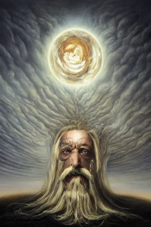 Image similar to Intricate stunning highly detailed portrait of Salvador Dali depicted as HammerFall’s lead vocals, digital painting by agostino arrivabene and Vladimir Kush, surreal, ultra realistic, Horror vacui, dramatic lighting, full moon, thick black swirling smoke tornado, burning fire embers, artstation