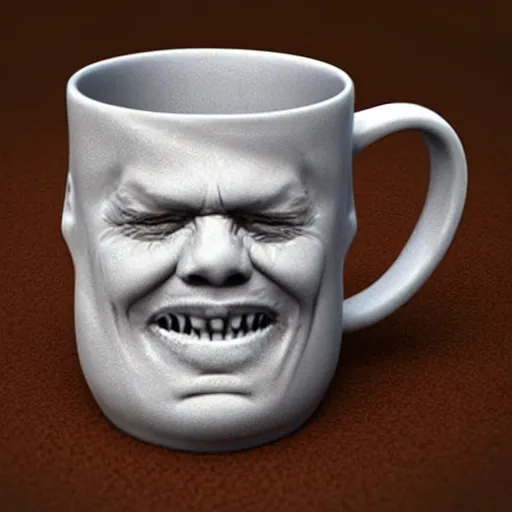 Image similar to a 3 d mug of an ugly mug on a mug, photorealistic,