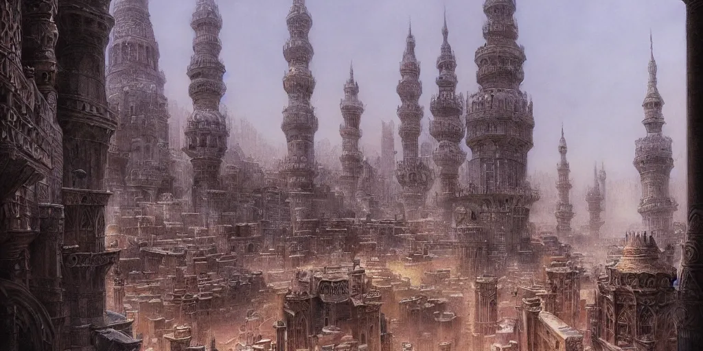 Image similar to a beautiful painting of epic fantasy islamic city by alan lee, trending on artstation