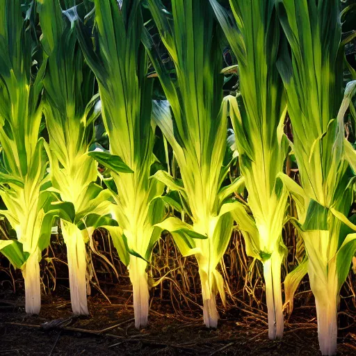 Image similar to corn growing from trees, mood lighting