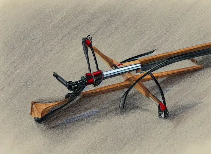 Image similar to a crossbow bolt made of salt in a case, sketch, coloured pencil, diagram