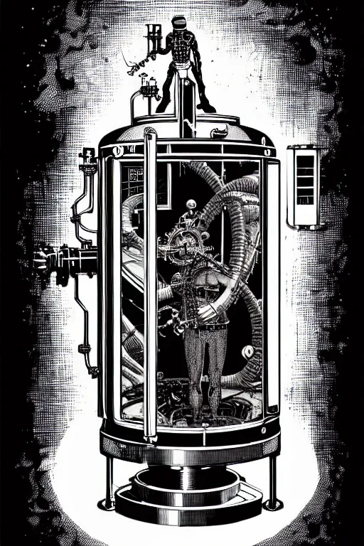 Prompt: steampunk cryo chamber containing a cyclops, high details, intricately detailed, by vincent di fate, inking, 3 color screen print, masterpiece, trending on artstation,, sharp, details, hyper - detailed, hd, 4 k, 8 k