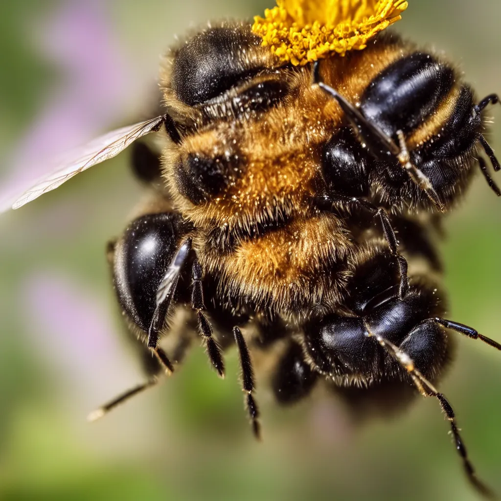 Prompt: Macro photo of a bee on a flower, 4k