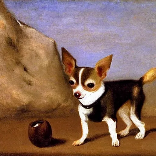 Prompt: chihuahua, by camille corot, eating a bagel