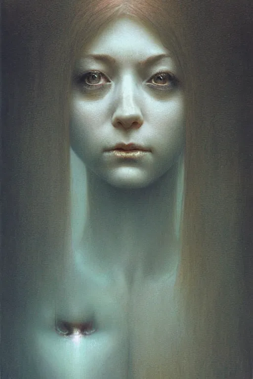 Image similar to female who looks like alyson hannigan by beksinski, luir royo