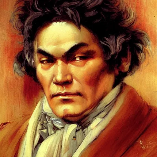 Prompt: ludwig van beethoven, wuxia, character design, painting by gaston bussiere, katsuya terada, frank frazetta, tom of finland, trending on artstation