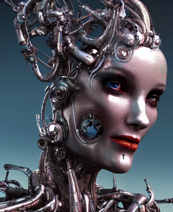 Image similar to cyborg disney princess, by hr giger and beksinski and stephan martiniere, 4 k resolution, detailed, 3 d render, unreal engine, octane render, trending on artstation