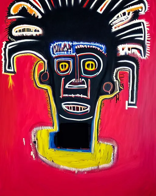 Image similar to A extremely ultra highly detailed majestic hi-res beautiful immaculate head and shoulders award winning painting stunning masterpiece of the face of a ultra highly detailed strong black ultra detailed African mask portrait by Jean-Michel Basquiat, 8k, high textures, ultra hyper sharp, insanely detailed and intricate, super detailed, 8k HDR ultra high quality, high detail, hyperrealistic, photorealistic, octane render, cinematic, high textures, hyper sharp, 4k insanely detailed and intricate, hypermaximalist, 8k, hyper realistic, super detailed, 4k HDR hyper realistic high