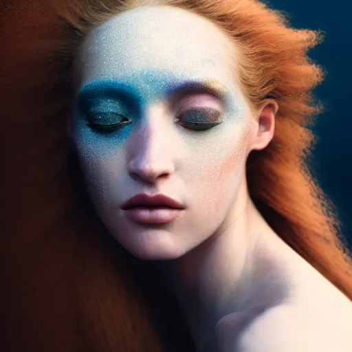 Prompt: photographic portrait of a stunningly beautiful renaissance female with abstract makeup in soft dreamy light at sunset, contemporary fashion shoot, by edward robert hughes, annie leibovitz and steve mccurry, david lazar, jimmy nelsson, breathtaking, 8 k resolution, extremely detailed, beautiful, establishing shot, artistic, hyperrealistic, beautiful face, octane render