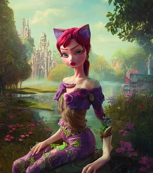 Prompt: An epic fantasy comic book style portrait painting of a very beautiful catpunk girl, awesome pose, character design by Mark Ryden and Pixar and Hayao Miyazaki, unreal 5, DAZ, hyperrealistic, octane render, cosplay, RPG portrait, dynamic lighting, intricate detail, summer vibrancy, cinematic