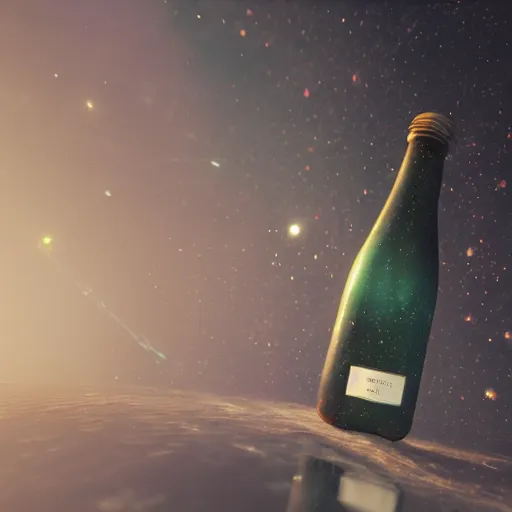 Image similar to a distant universe contained inside a bottle, octane render, close - up studio photo, studio lighting, path traced, highly detailed, high quality, hyperrealistic, concept art, digital art, trending on artstation, cinematic, high coherence, epic scene, 8 k hdr, high contrast,