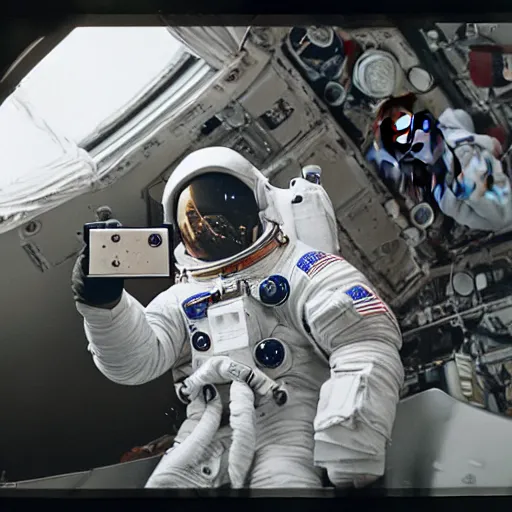 Prompt: an astronaut using a Lubitel 2 camera to take a photo of a beer