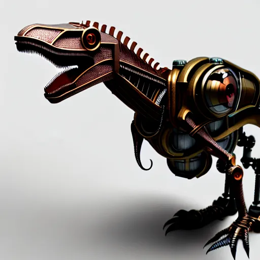 Image similar to steampunk robot velociraptor, photorealistic 3 d octane render, unreal engine