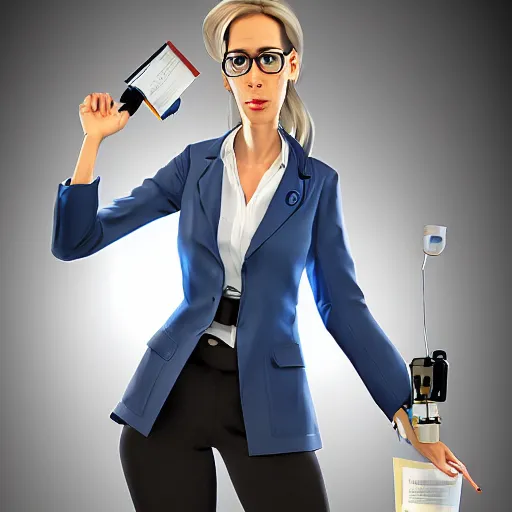 Prompt: character design of a woman that 28 year old, she is blue-eyed female scientist, in square-rimmed glasses, Caucasian appearance with thin lips, strongly pronounced cheekbones and light blond hair, she in scientist's jacket with a system of straps and pouches for collecting material, 3D texture, cinematic, hyper detailed, unreal engine 5, concept art, software light, artstation, pixiv, by Tetsuya Nomura, Ayami Kojima, Craig Mullins, Emil Melmoth, artstaion, beautiful, detailed portrait, intricate complexity, artgerm and ilya kuvshinov, quixel megascan