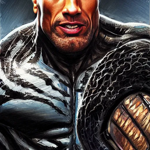 Image similar to a sketch of dwayne the rock johnson as venom the symbiote | venom movie | cinematic lighting | award - winning | closeup portrait | by donato giancola and mandy jurgens and charlie bowater | featured on artstation | pencil sketch | sci - fi alien