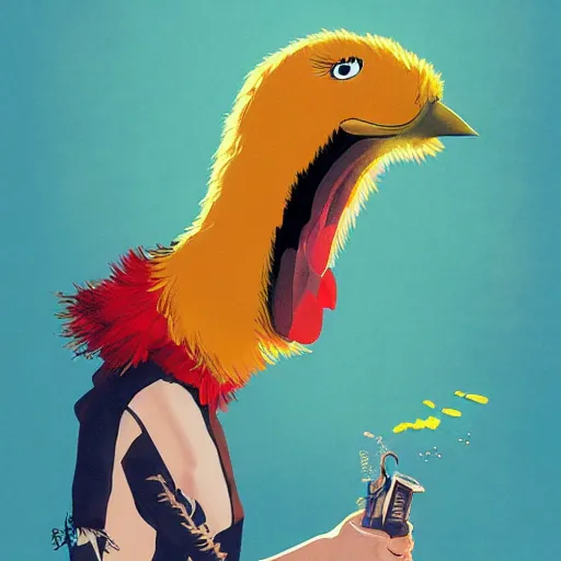 Image similar to illustration of big bird losing it by ilya kuvshinov katsuhiro otomo