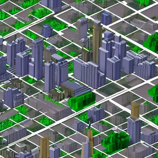 Image similar to detailed build of new york city skyline built in minecraft, isometric view