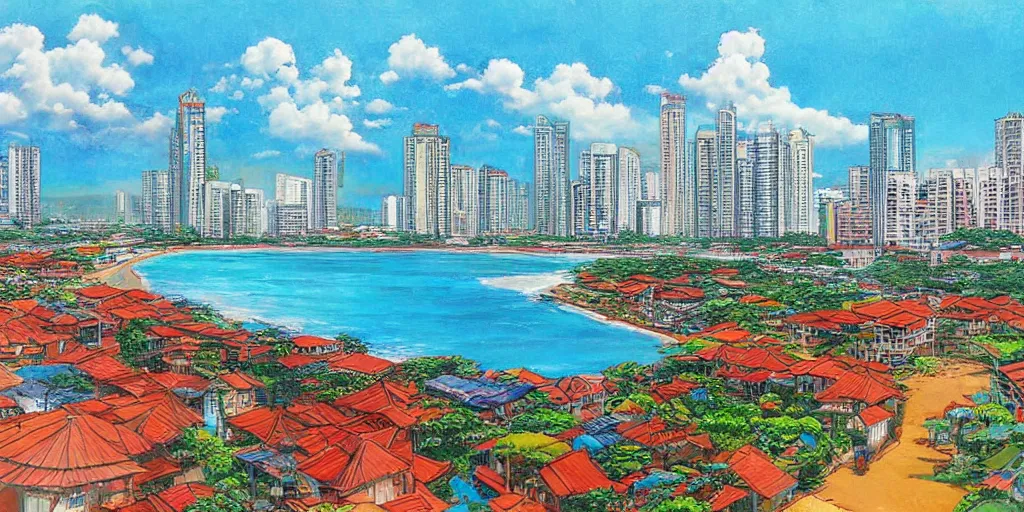 Image similar to colombo sri lanka cityscape, ocean, art by Hayao Miyazaki