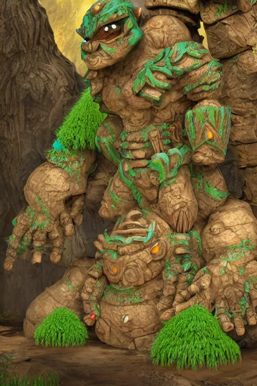 Image similar to zelda fantasy art giant golem troll wood rock greeble gemstone, global illumination ray tracing hdr fanart arstation by sung choi and eric pfeiffer and gabriel garza and casper konefal