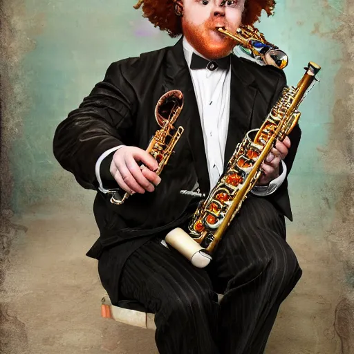 Image similar to a ginger clarinettist stealing the souls of his audience by Tim Burton