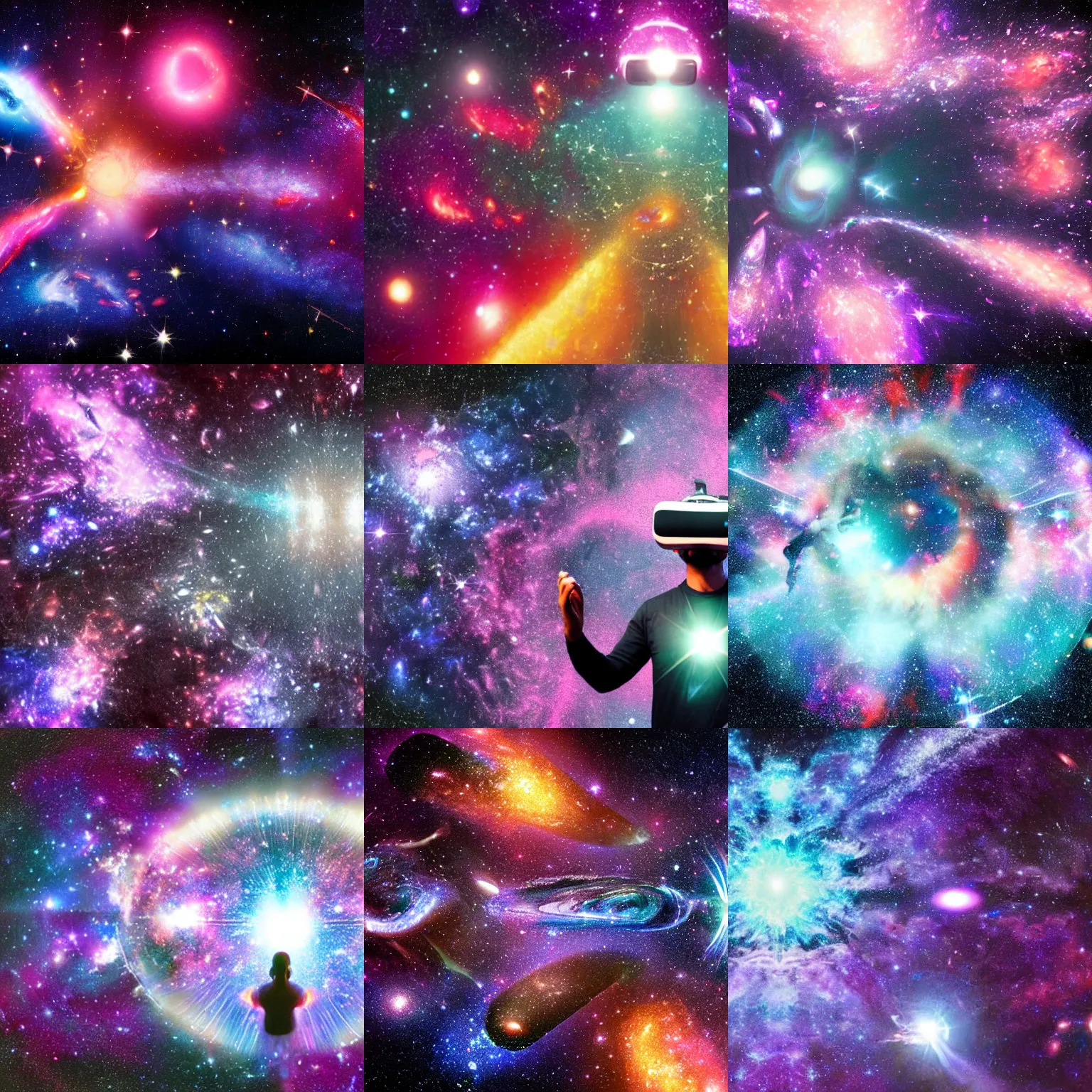 Prompt: a universe of galaxies exploding from a vr headset