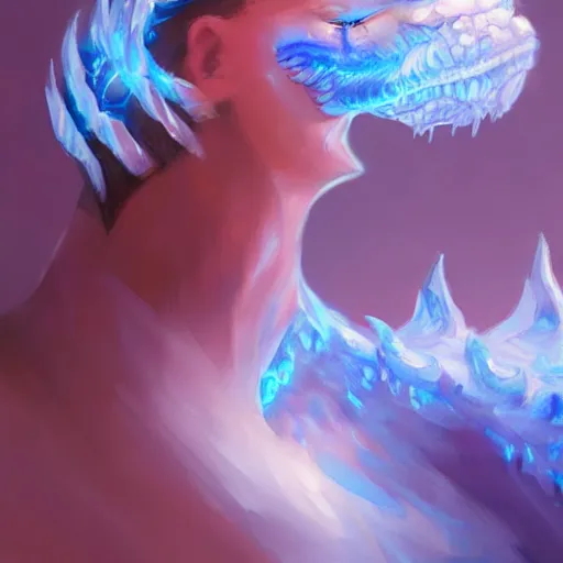 Prompt: An ice dragon breathing blue flames, digital art, artstation, WLOP, CGSociety, Mandy Jurgens