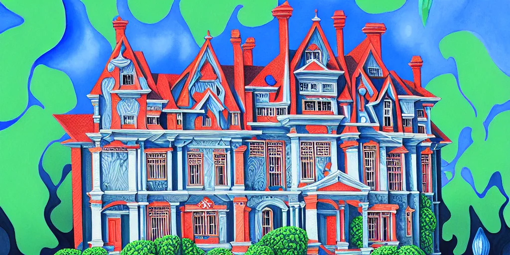 Image similar to Fractal mansion, detailed gouache painting