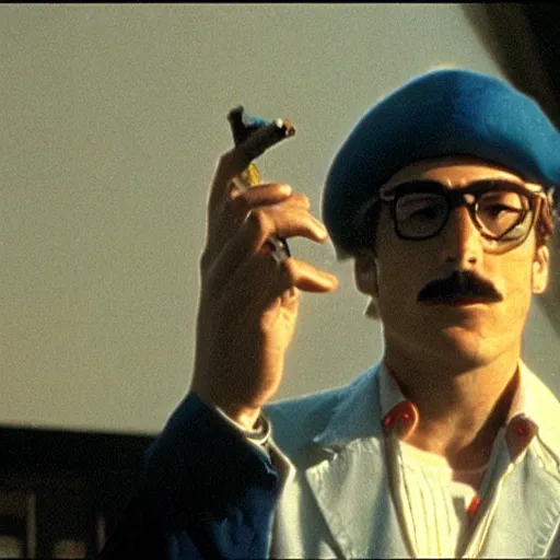 Image similar to Mario smoking in a french new wave Godard film aesthetic