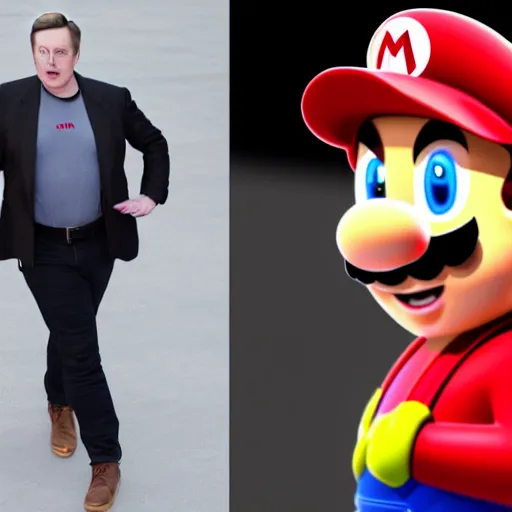 Image similar to elon musk dressed as mario, highly detailed, high quality, hd, 4 k, 8 k, canon 3 0 0 mm, professional photographer, 4 0 mp, lifelike, top - rated, award winning, realistic, sharp, no blur, edited, corrected, trending