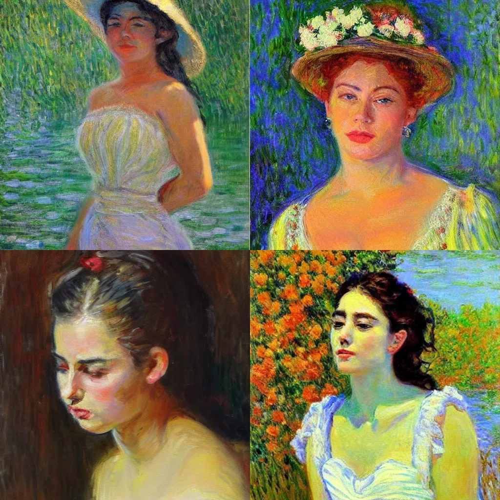 Prompt: stunning oil painting of a beautiful woman in the style of Monet