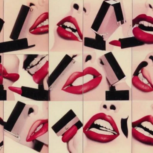 Prompt: lipstick. product photo. glamour photography. 1 9 8 8.