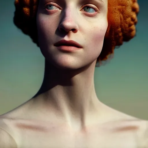 Image similar to photographic portrait of a stunningly beautiful english renaissance female in soft dreamy light at sunset, mountain peak, soft focus, contemporary fashion shoot, in a denis villeneuve and tim burton movie, by edward robert hughes, annie leibovitz and steve mccurry, david lazar, jimmy nelsson, extremely detailed, breathtaking, hyperrealistic, perfect face, octane render