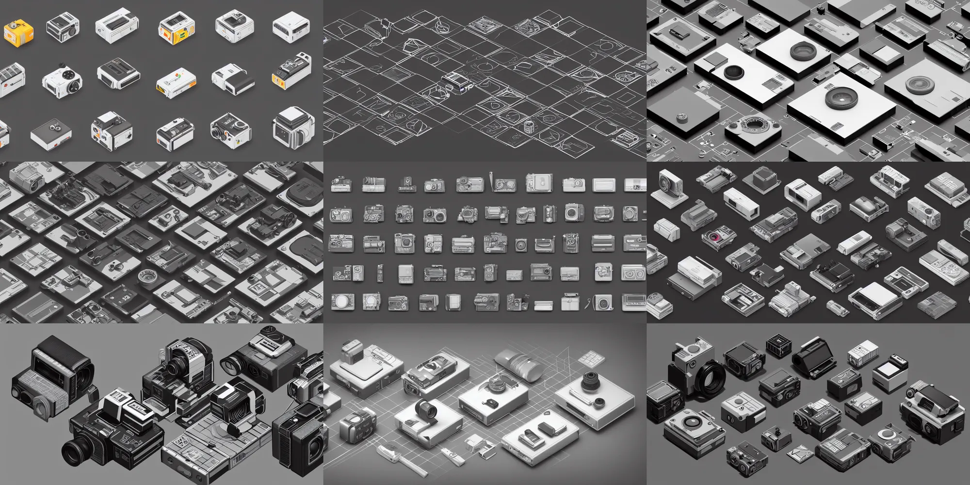 Prompt: Isometric 3d octane render of film camera icons