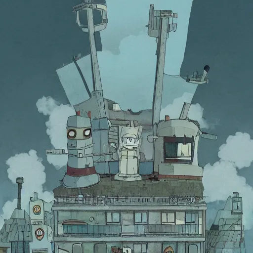 Image similar to a dystopian reality in the style of studio ghibli